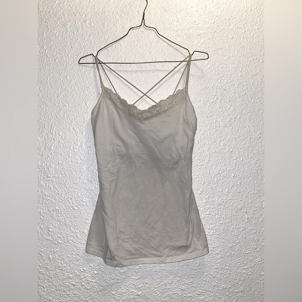 No Boundaries Brand, womens tank, built in bra, white spaghetti strap